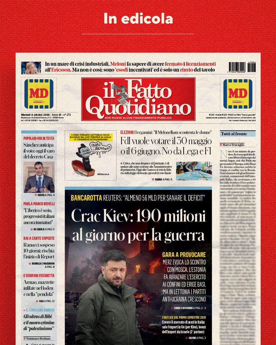 fattoquotidiano's tweet photo. Crac Kiev: 190 milioni al giorno per la guerra

Leggi Il Fatto Quotidiano 👉 https://t.co/7eOLwr7QDA https://t.co/el59bdKyvM