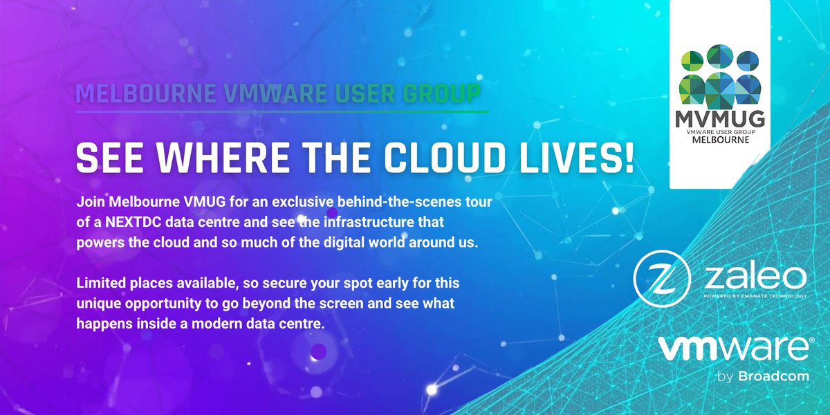 mvmug's tweet photo. Join Melbourne #VMUG for an exclusive tour of a NEXTDC data centre and see the infrastructure that powers the cloud.
This FREE EVENT is happening Oct 29th & includes tour and lunch.
https://t.co/4sRuhcJCxe… https://t.co/TNPEwjWpop