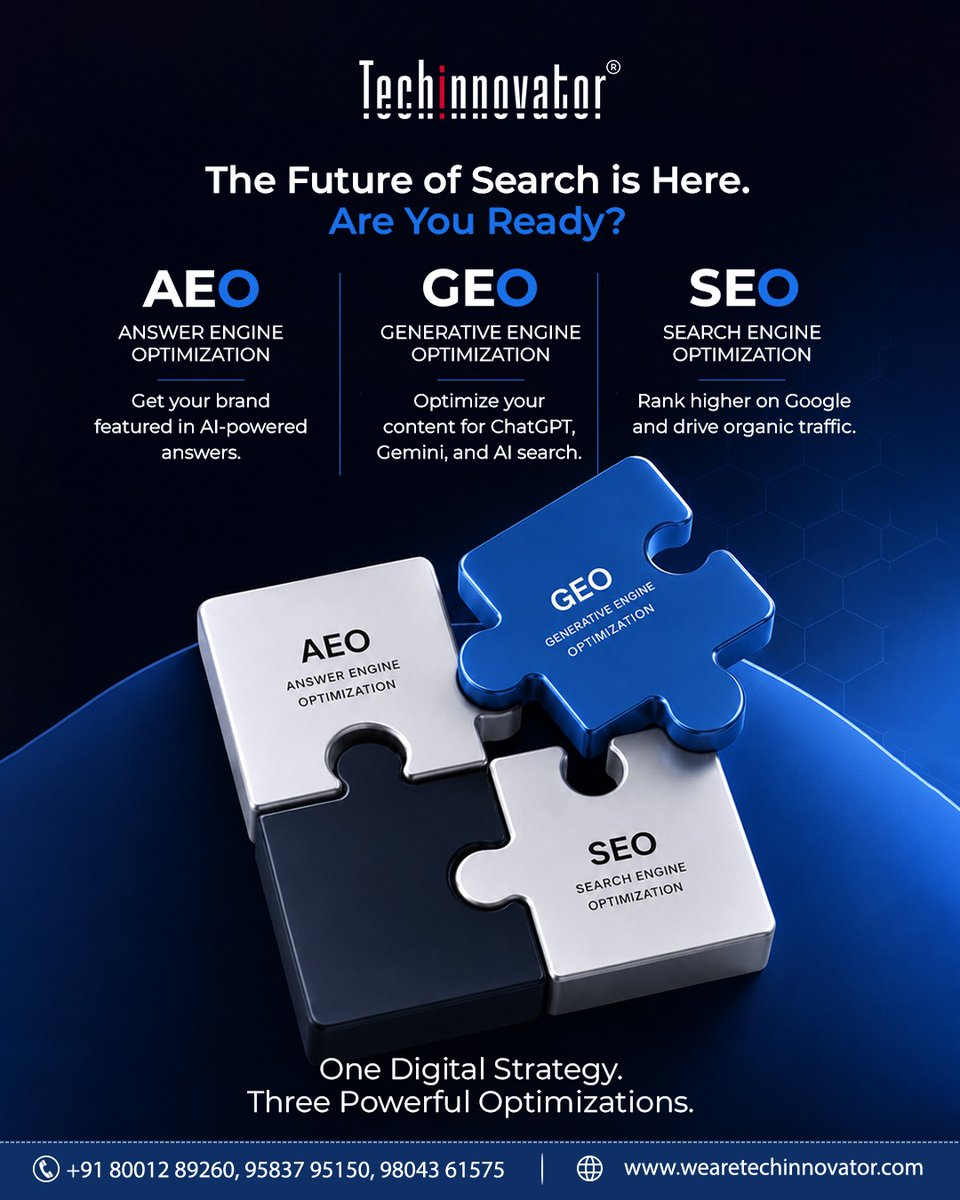 vrtechinnovator's tweet photo. Search is changing, and your brand needs to keep up.
With SEO, AEO & GEO, Techinnovator helps your business stay visible across Google and AI-powered search. Build your presence today and be ready for where search is heading next.
Call: +91 8001289260
#Techinnovator #SEO #AEO https://t.co/PLftDoi2gY