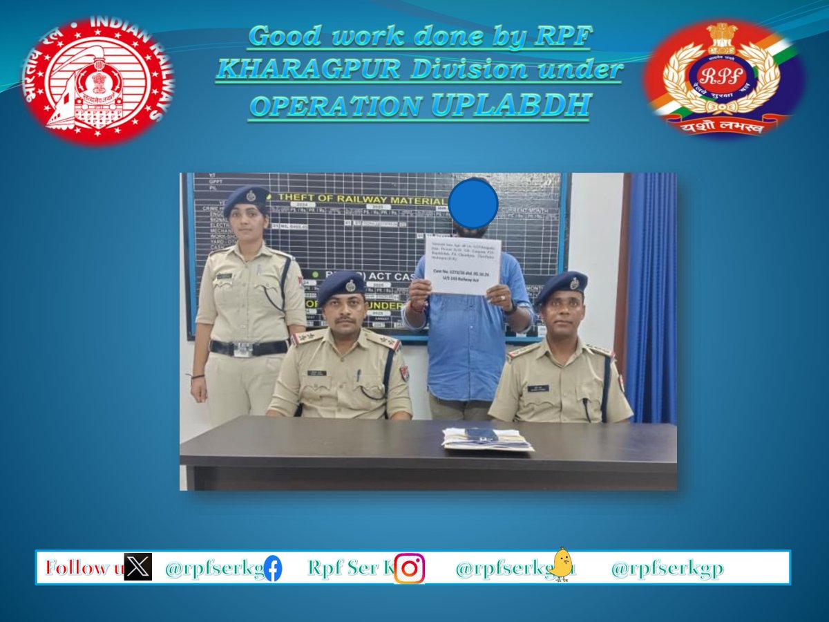 rpfserkgp's tweet photo. #OperationUplabdh       
On 05.10.2026, officers and staff of RPF/Post/TMZ apprehended one person involved in railway ticket touting. A case has been registered against him under Section 143 of the Railways Act.
@RPF_INDIA
@rpfser
@rpfpctmz https://t.co/c3BHX7Yrfe