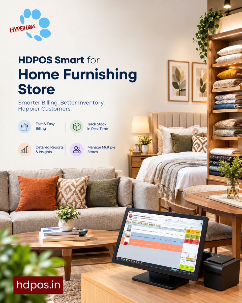 Hdpos_hd's tweet photo. Make your home furnishing store smarter with HDPOS Smart — easy billing, better inventory control, and smoother store management.
Simplify your retail. Visit https://t.co/1KDGT0KdjF
#HDPOS #HDPOSSmart #POSSoftware #HomeFurnishing https://t.co/QWktJR7TG5
