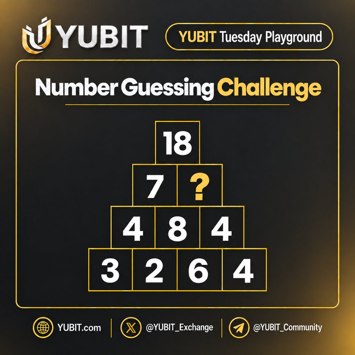 YUBIT_Exchange's tweet photo. YUBIT｜Number Guessing Challenge

💡 Spot the row sum or the pattern between blocks!
📌 To Enter:
Follow @YUBIT_Exchange
Like + RT
Comment your answer + #YUBITGems

🎁 3 winners × PART Bonus (worth 50 USDT)
⏰ Deadline: Oct 9, 23:59 (UTC) https://t.co/27AqC1Op10