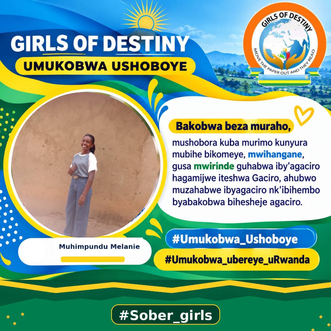 NyamagabeYouth's tweet photo. Umukobwa ushoboye! 🇷🇼
@RwandaYouthVol1 bo mu karere ka @Nyamagabe barashishikariza abakobwa kwigirira icyizere, kwihesha agaciro no gukoresha impano n’ubumenyi bafite mu kubaka ejo hazaza heza.
#Umukobwa_Ushoboye #Umukobwa_ubereye_uRwanda #Sober_girls
#GirlsOfDestiny
#sober_Chou https://t.co/HWvzwyYgFP