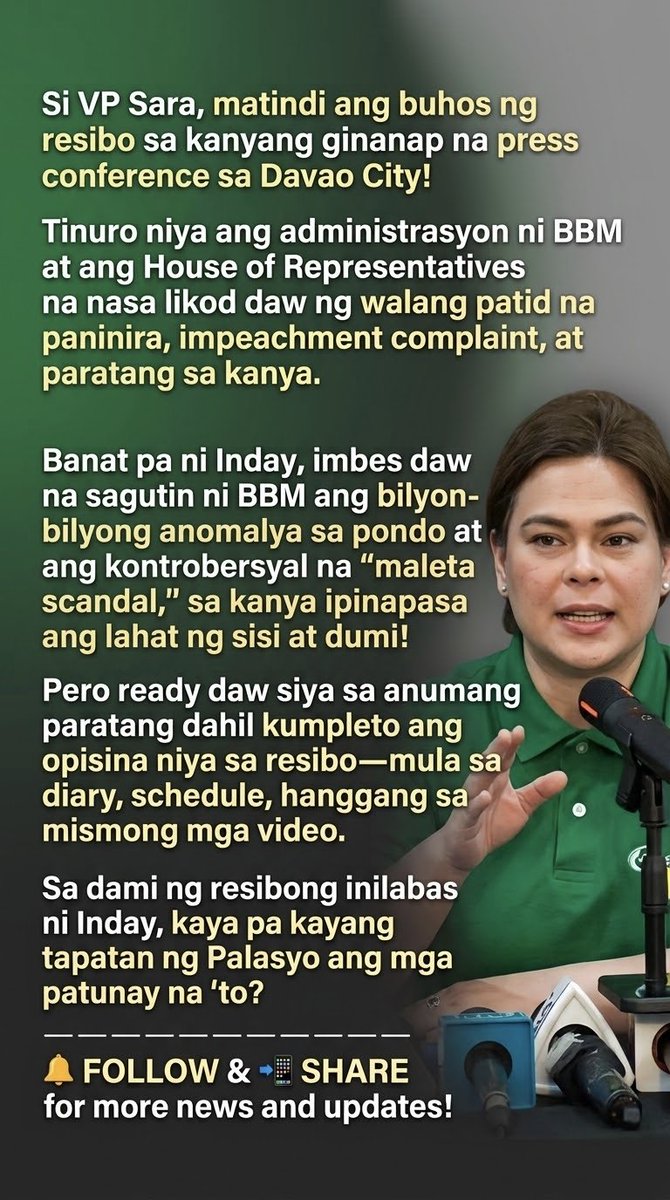 a_levi84's tweet photo. VP Sara, binasag ang Palasyo sa panibagong pasabog sa Davao Presscon! 🔥 

#SaraDuterte #BBM #Davao #PHPolitics https://t.co/yDUWUrj74i