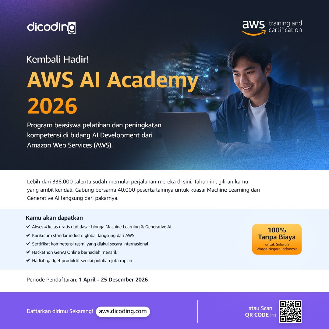 ariantos's tweet photo. Halo! Aku sedang mengikuti AWS AI Academy 2026, program belajar AI gratis yang membantuku meningkatkan kemampuan di bidang AI, cloud, machine learning, dan pemrograman melalui kelas-kelas dari Dicoding.

Daftar sekarang melalui: (https://t.co/wl5DLVrKvc) https://t.co/uVdDt4Dt6l