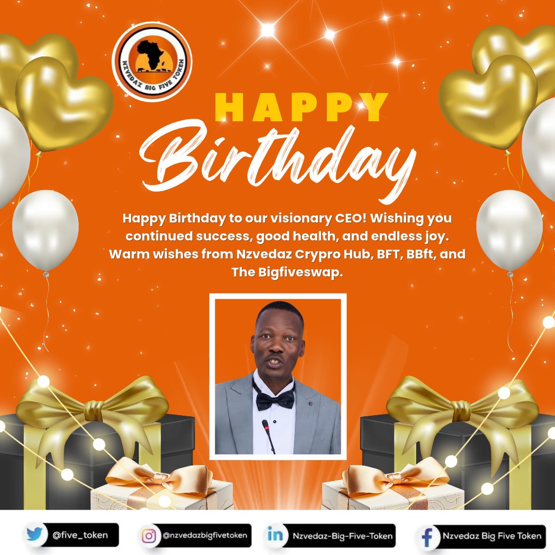 five_token's tweet photo. 🧡 𝐇𝐚𝐩𝐩𝐲 𝐁𝐢𝐫𝐭𝐡𝐝𝐚𝐲 𝐭𝐨 𝐎𝐮𝐫 𝐕𝐢𝐬𝐢𝐨𝐧𝐚𝐫𝐲 𝐂𝐄𝐎 🎉🎂🎂
Today, we celebrate more than a birthday — we celebrate the vision, leadership, courage, and commitment behind a journey that continues to inspire so many.

Your vision has helped shape Nzvedaz Crypto Hub, BFT, BBFT, and BigFiveSwap into more than just projects. It is a growing ecosystem built around innovation, community, opportunity, and a belief in what is possible when people share one vision.

May this new year of your life bring you greater wisdom, good health, renewed strength, and even bigger achievements. May the vision become clearer, the impact become greater, and the journey ahead be filled with purpose and success.

𝐇𝐚𝐩𝐩𝐲 𝐁𝐢𝐫𝐭𝐡𝐝𝐚𝐲, 𝐕𝐞𝐧𝐠𝐢𝐞! 🎂🥂
From the entire BFT family — thank you for leading, believing, and building.

Strength. Unity. Vision. 🦁🔥