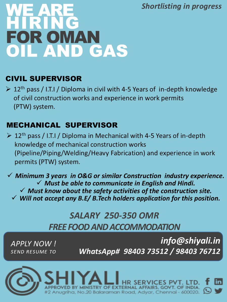 shiyali_HR's tweet photo. #job
#gulfjobseekers
#gulfjobs
#hiringnow
#gulfjobcareers
#work
#opportunity
#Job seeker
#recruiting
#employment
#overseas
#oilandgas
#urgentrecruitment
#abroadjobs
#gccvacancy
#mechanicalsupervisor
#CivilSupervisor
#PermitToWork
#PTW
#pipeline
#flowline
#crosscountryPipeline https://t.co/oZwQ3CNv4b