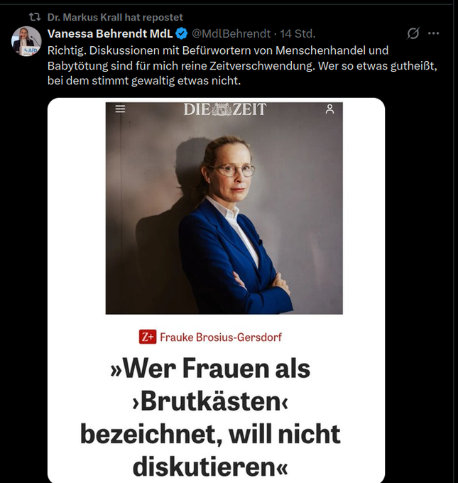 NikithebIocker's tweet photo. Die doppelmoral der @MdlBehrendt 
Sie heißt wohl einen "übelsten hatefuck" gut?
"Wer so etwas gutheißt, bei dem stimmt gewaltig, etwas nicht." https://t.co/AXDSA8a5W4