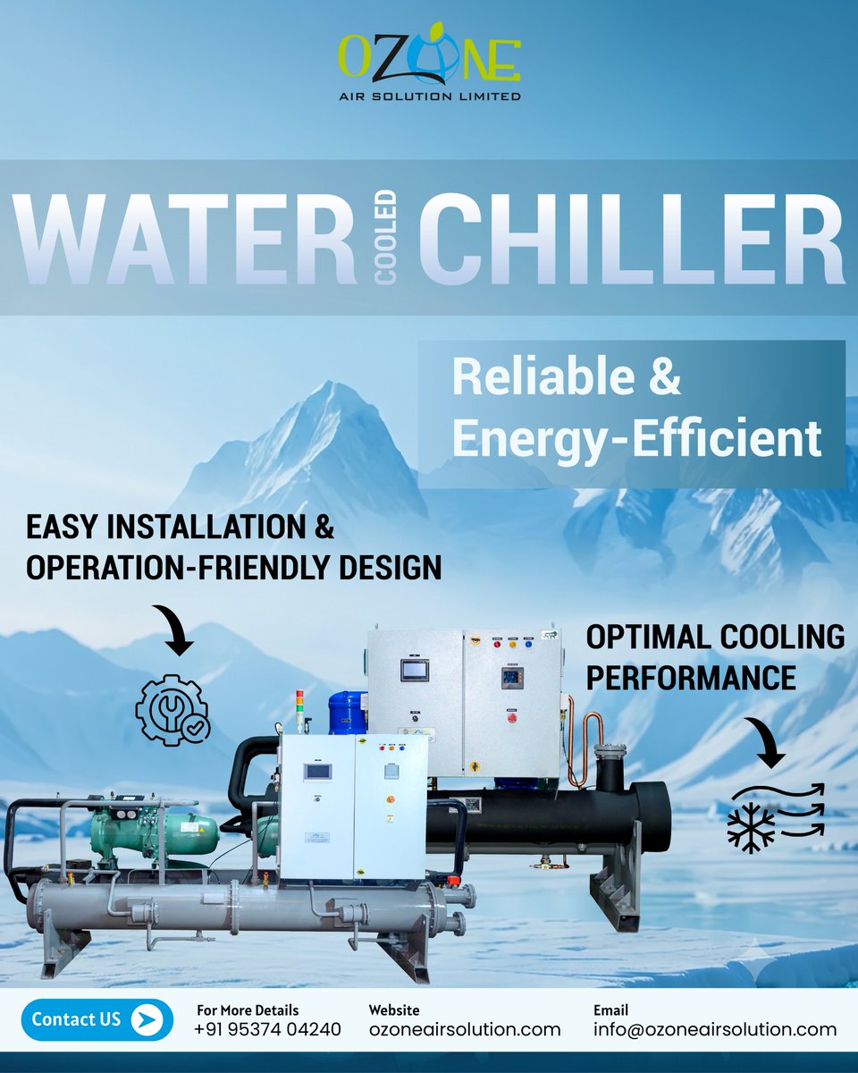 ozoneair3's tweet photo. Water-Cooled Chiller - Reliable & Energy-Efficient
๐ +91 95374 04240
๐ https://t.co/raUKro0WkA
๐ง info@ozoneairsolution.com
#WaterCooledChiller #WaterCooledCooling #IndustrialChiller #ChillerSystem #IndustrialCooling #CoolingSolutions #ProcessCooling #HVAC #MakeInIndia https://t.co/NHBNKGm9Jz