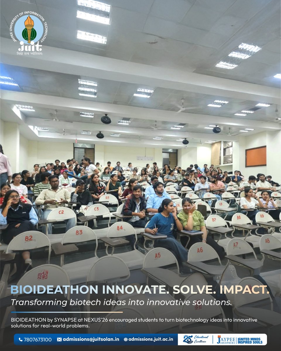 JuitWaknaghat's tweet photo. Ideas in action! 🔬✨
Students presenting and pitching their innovative projects during BIOIDEATHON at NEXUS'26.
#juit https://t.co/ckvEvgvwdc