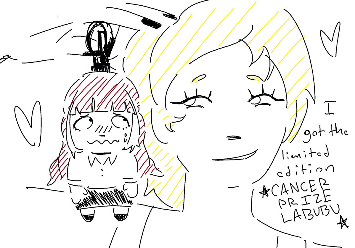 Juuuune_o's tweet photo. Cancer Prize Labubu <3 I drew this with another ship but I feel like Cancer and Agnel fit this better #moneyforgirls https://t.co/daCLNbrp70