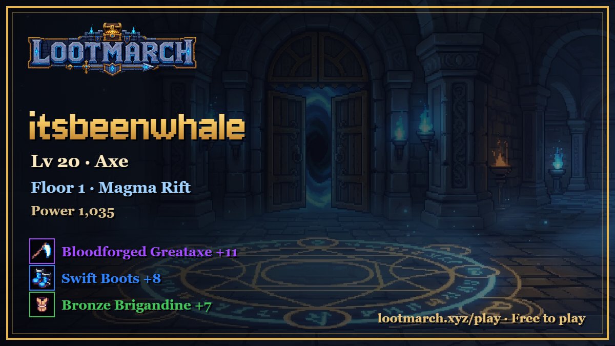 itsbeenawhale_'s tweet photo. 🔥⚔️ Idle hero, busy dungeon! Power 1,035 & climbing for more.. @PlayLootMarch 💪
🔗 Join the game with my ref link: https://t.co/JvDEXTWs0y 👈
💎My axe found a epic Bloodforged Greataxe in #LootMarch! So, what will you discover? Join the fun & become part of community before it’s too late!
#PlayToEarn #P2E #web3 #web3game