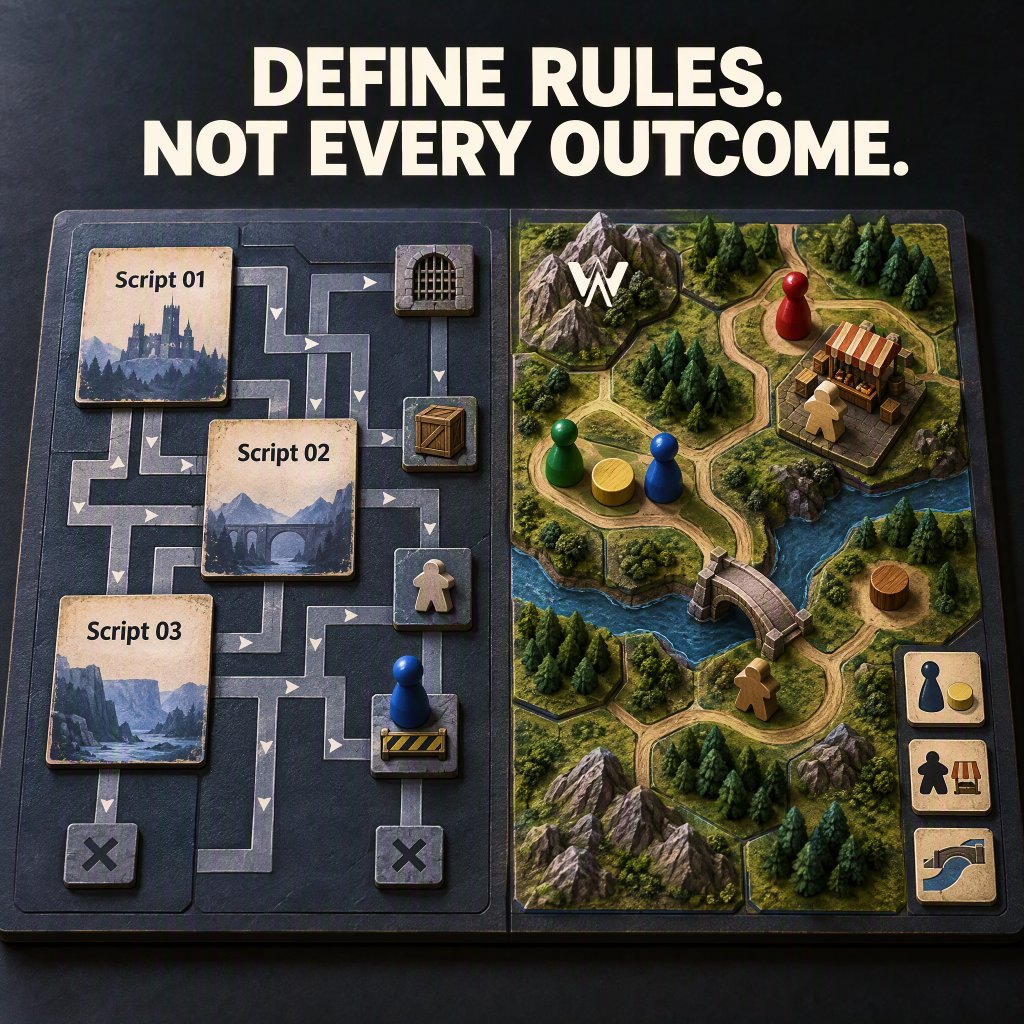 AIWORLDSGAMES's tweet photo. ⚙️ What if a game had rules instead of scripts?

Instead of scripting every possible scenario, define rules that let situations emerge naturally.

Set the conditions. Let systems interact.

Let players create outcomes you never explicitly scripted.

👉 https://t.co/2eHVhLCfQa https://t.co/LFt9yD0zlE