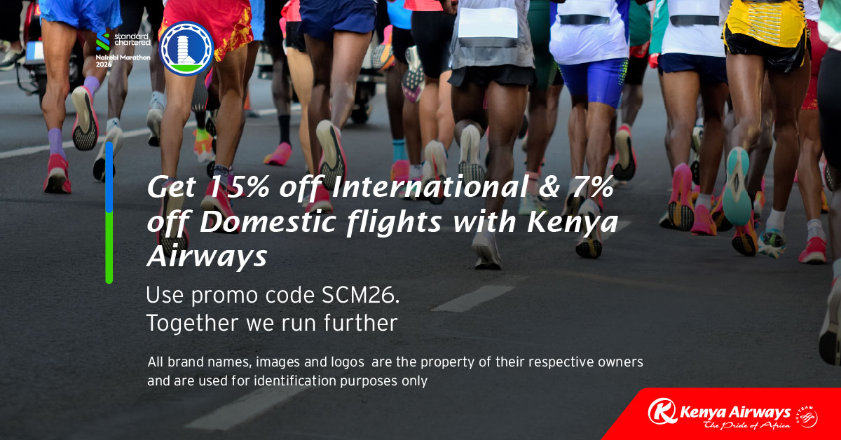 KenyaAirways's tweet photo. 😎 Whether you're chasing the medals or the memories…🥇
Let us fly you to the 2026 Standard Chartered Nairobi Marathon!
Use code SCM26 to enjoy:
✈️ 7% OFF domestic flights
🌍 15% OFF international flights

Book Now → https://t.co/fqFaSFlsq9 | Ts&amp;Cs Apply.
#TogetherWeRunFurther https://t.co/G6ZCjmuoqu