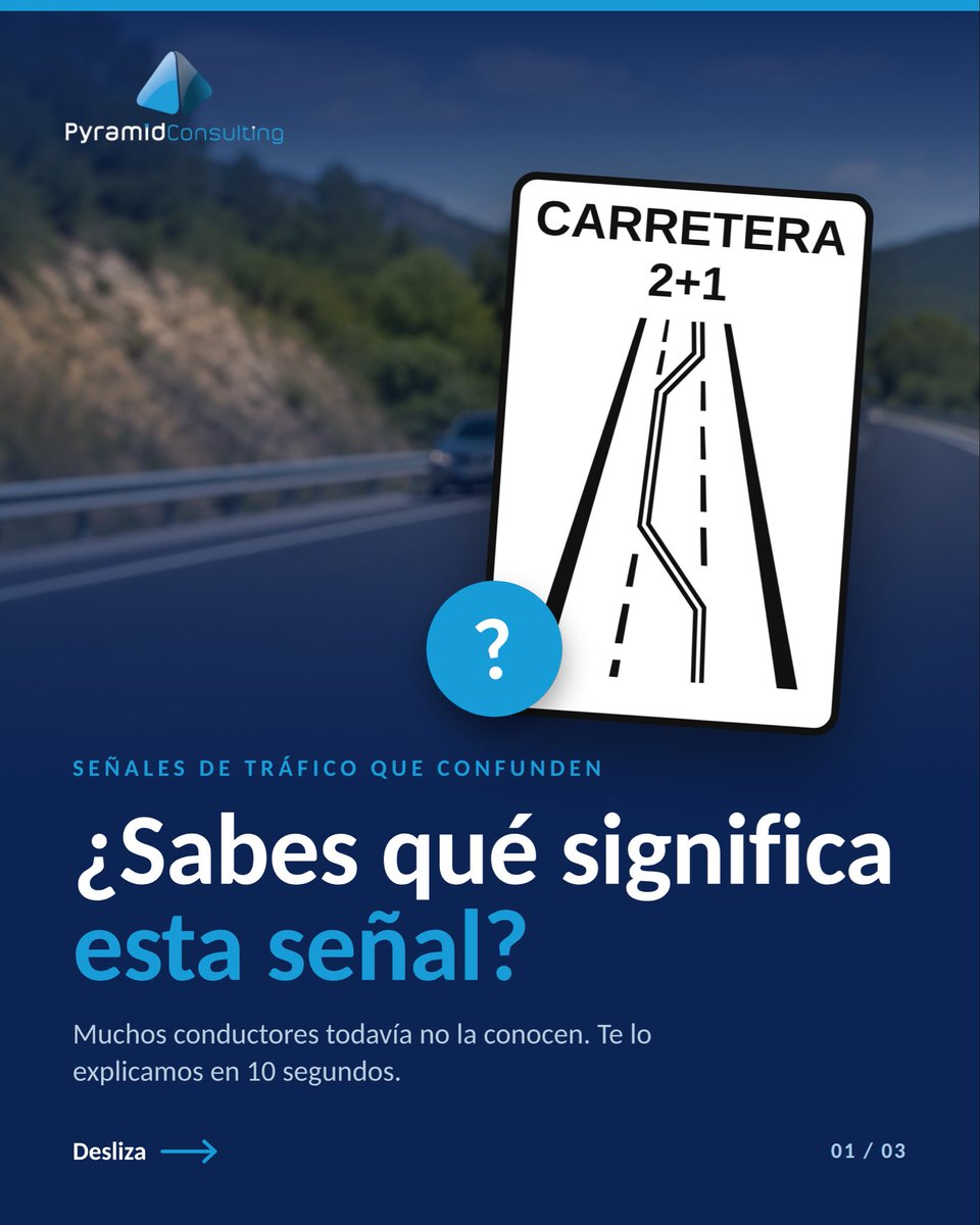 PyramidMultas's tweet photo. ¿Sabes qué significa esta señal? 🤔
Se llama S-1c y avisa de que empieza una carretera 2+1: una vía de tres carriles con uno para cada sentido y un tercero reservado para adelantar.
Lo curioso es que ese carril extra no pertenece siempre al mismo sentido. https://t.co/5HHIh0fLRn