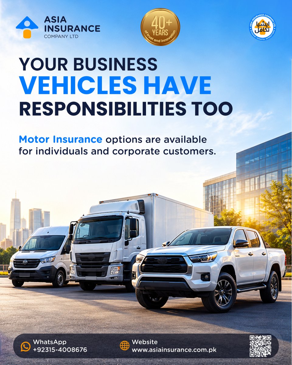 AsiaInsuranceP's tweet photo. Protect your business vehicles and keep operations moving. ππ
Asia Insurance Motor Insurance suitable options for corporate vehicles.
π² +92315-4008676
π https://t.co/V6KLPW3Nva
#MotorInsurance #BusinessProtection #AsiaInsurance https://t.co/xIiGzUtQrD