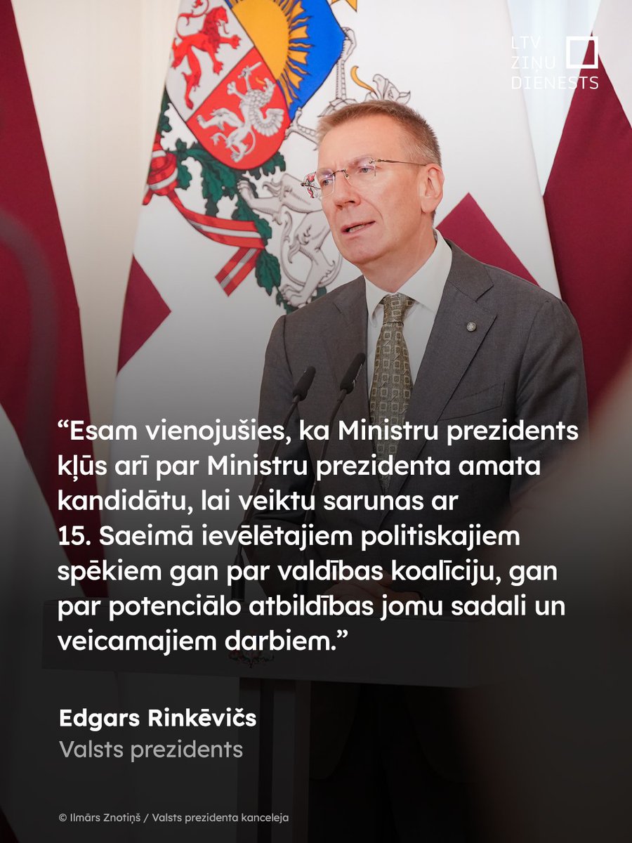 ltvpanorama's tweet photo. "Atbilstoši Satversmei es šobrīd nevaru parakstīt rīkojumu, jo šai valdībai 3. novembrī jānoliek savas pilnvaras. Pēc tam sāksies Satversmē paredzētā procedūra, taču tas nekādā veidā netraucē jau sākt darbu pie nākamās valdības izveides,” paziņojumā sacīja Valsts prezidents. https://t.co/EVtmzDvsKY