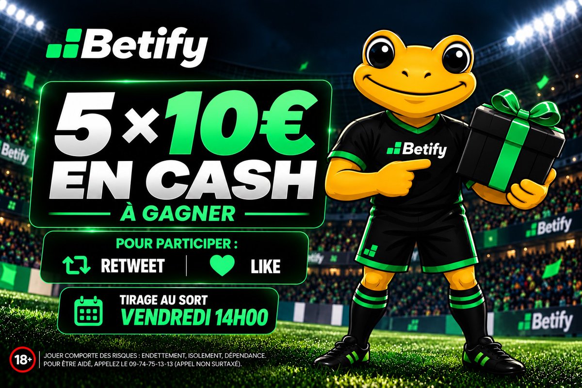 BetClem_'s tweet photo. 🎁 JEU CONCOURS 🎁 5 X 10€ 💸 EN CASH À GAGNER CHEZ BETIFY!🟢

POUR PARTICIPER :
👉 FOLLOW @BetClem_ &amp; @Betify
👉 LIKE ❤️+RT ♻️ CE POST 
👉 Commente ton pseudo 💬

Pas inscrit ? 👇
https://t.co/DaTf90iBoC
🎁 50% de ton 1er dépôt offerts +20€ en cash

⏳ TAS vendredi à 14h00 🕑 https://t.co/nqmDaeND7L
