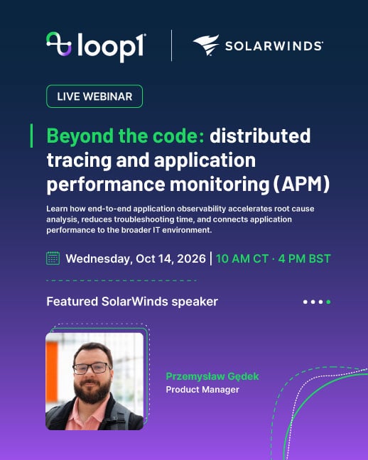 Loop1Global's tweet photo. ⏰ ONE WEEK TO GO! Join us as we explore how SolarWinds Observability SaaS can help teams gain end-to-end visibility across modern application environments.

📅 Date: October 14 ⏰ Time: 10AM CT / 4PM BST

🎟️ Register today and join us next week! 
https://t.co/ja6NOfB7x2 https://t.co/tl0v5PgbXy
