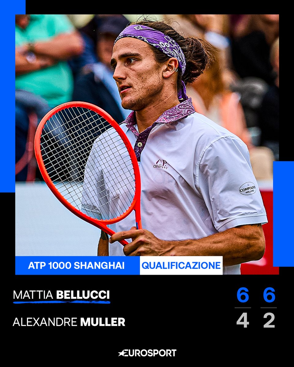Eurosport_IT's tweet photo. BRAVISSIMO MATTIAAAA! 🥳🎾

Dopo Federico Cinà, anche Bellucci accede al tabellone principale del Rolex Shanghai Masters grazie alla netta vittoria contro il 133 del mondo Muller 💪

#Tennis #Bellucci #RolexMasters https://t.co/836pWjM0WH