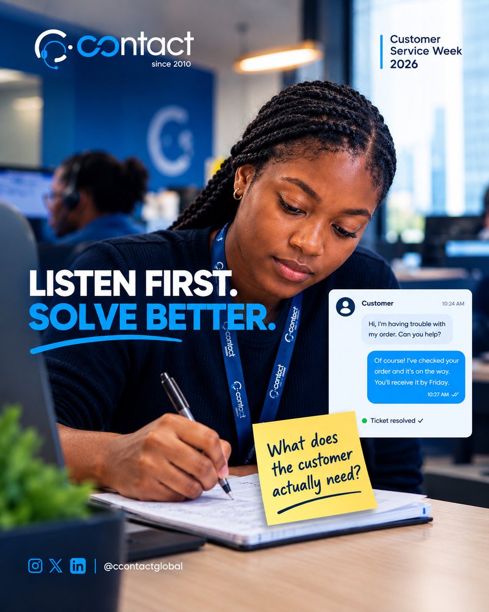 Ccuntact's tweet photo. Sometimes the fastest way to solve a customer’s problem is to slow down and listen properly. 

A good conversation in Lagos, Abuja or anywhere else starts with understanding, not rushing to reply. That is where better service begins.

#CustomerServiceWeek #ListenFirst #Customer https://t.co/1Ivx9at4GC