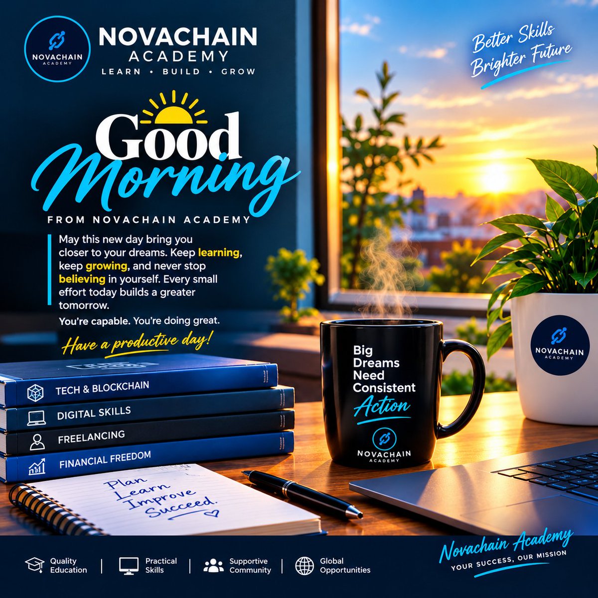 muhammadzaox6's tweet photo. Good morning ☀️
Every day is another chance to learn, build, and grow.
Keep going. Your future is worth it. 🚀
@NovaAcademy01 
@Digitalskills https://t.co/SsaHpl69Rb