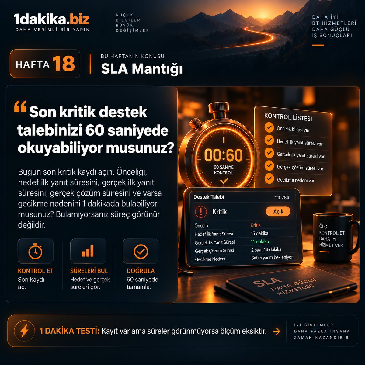 1dakikabiz's tweet photo. ⏱️ BT desteğiniz 5 dakikada yanıt verdi. Peki çalışanınız kaç saat sonra işine dönebildi?
SLA’yı değerlendirirken ilk yanıt, işe dönüş ve kalıcı çözüm sürelerini ayrı ayrı ölçün..
📌 Son destek kaydınızda bu süreleri görebiliyor musunuz?
#1dakikabiz #SLA #BTDestek #KOBİ https://t.co/5voLTi5Z8v