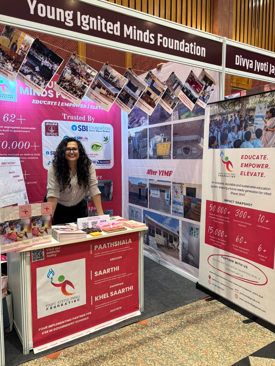 YIMFindia's tweet photo. Young Ignited Minds Foundation is at the National Conference and Exhibition on CSR, organised by @IICAOfficial  under the @MCA21India , at The Ashok, New Delhi.

Come meet us at stall no. 20 at the NCCSR 2026!

#CSR #CSRIndia #ViksitBharat #MenstrualHealth #WASHinSchools #SDGs https://t.co/gGIG8Y0Bga