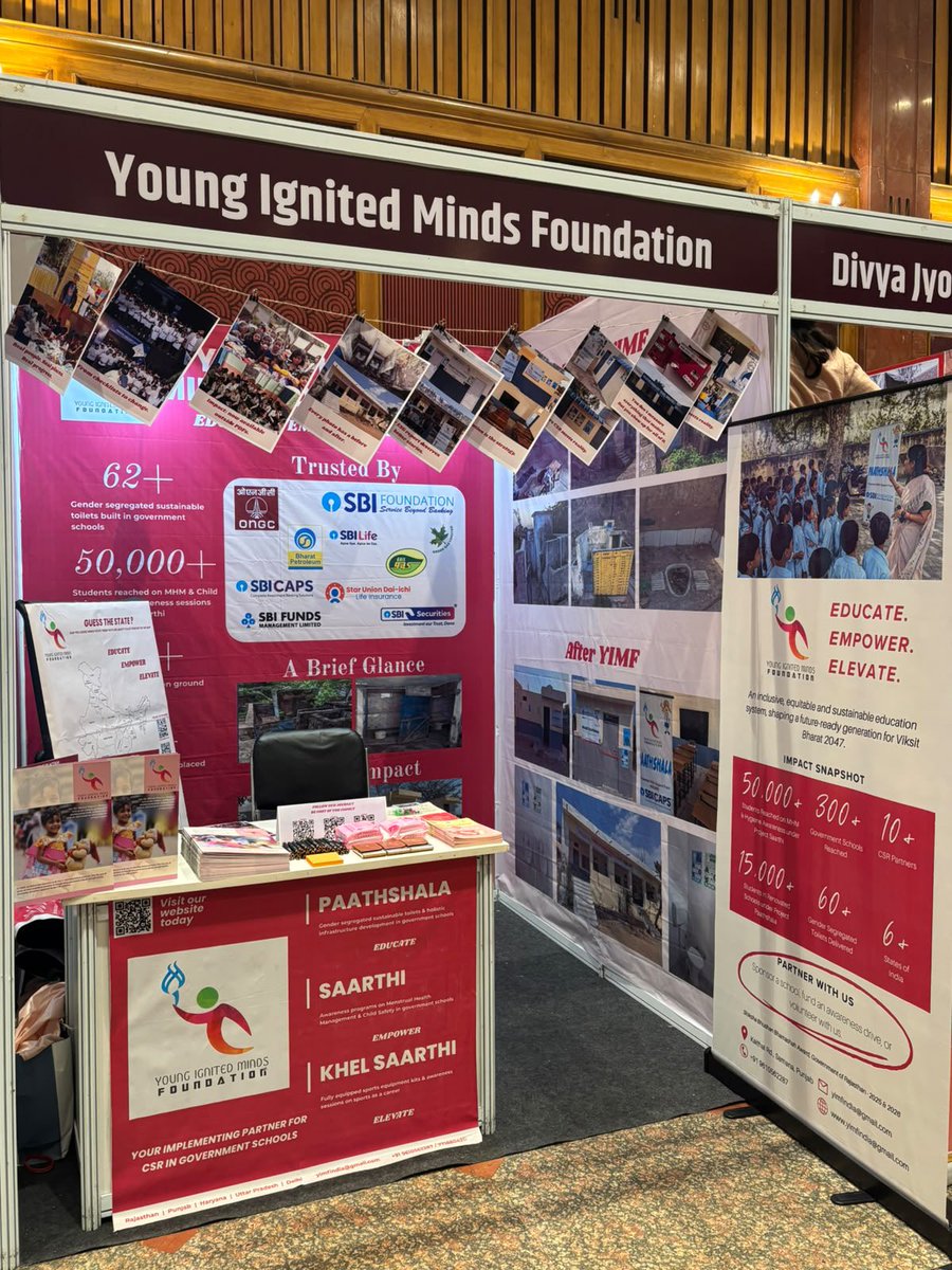 YIMFindia's tweet photo. Young Ignited Minds Foundation is at the National Conference and Exhibition on CSR, organised by @IICAOfficial  under the @MCA21India , at The Ashok, New Delhi.

Come meet us at stall no. 20 at the NCCSR 2026!

#CSR #CSRIndia #ViksitBharat #MenstrualHealth #WASHinSchools #SDGs https://t.co/gGIG8Y0Bga