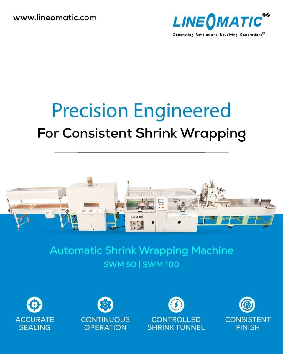 lineomatic's tweet photo. A better wrap starts with better control.

Lineomatic’s SWM 50 and SWM 100 are designed for consistent shrink-wrapping performance, combining controlled sealing and shrinking with reliable continuous operation.

Because in packaging, consistency matters just as much as speed.

#Lineomatic #SWM50 #SWM100 #ShrinkWrapping #PackagingMachinery #PackagingSolutions