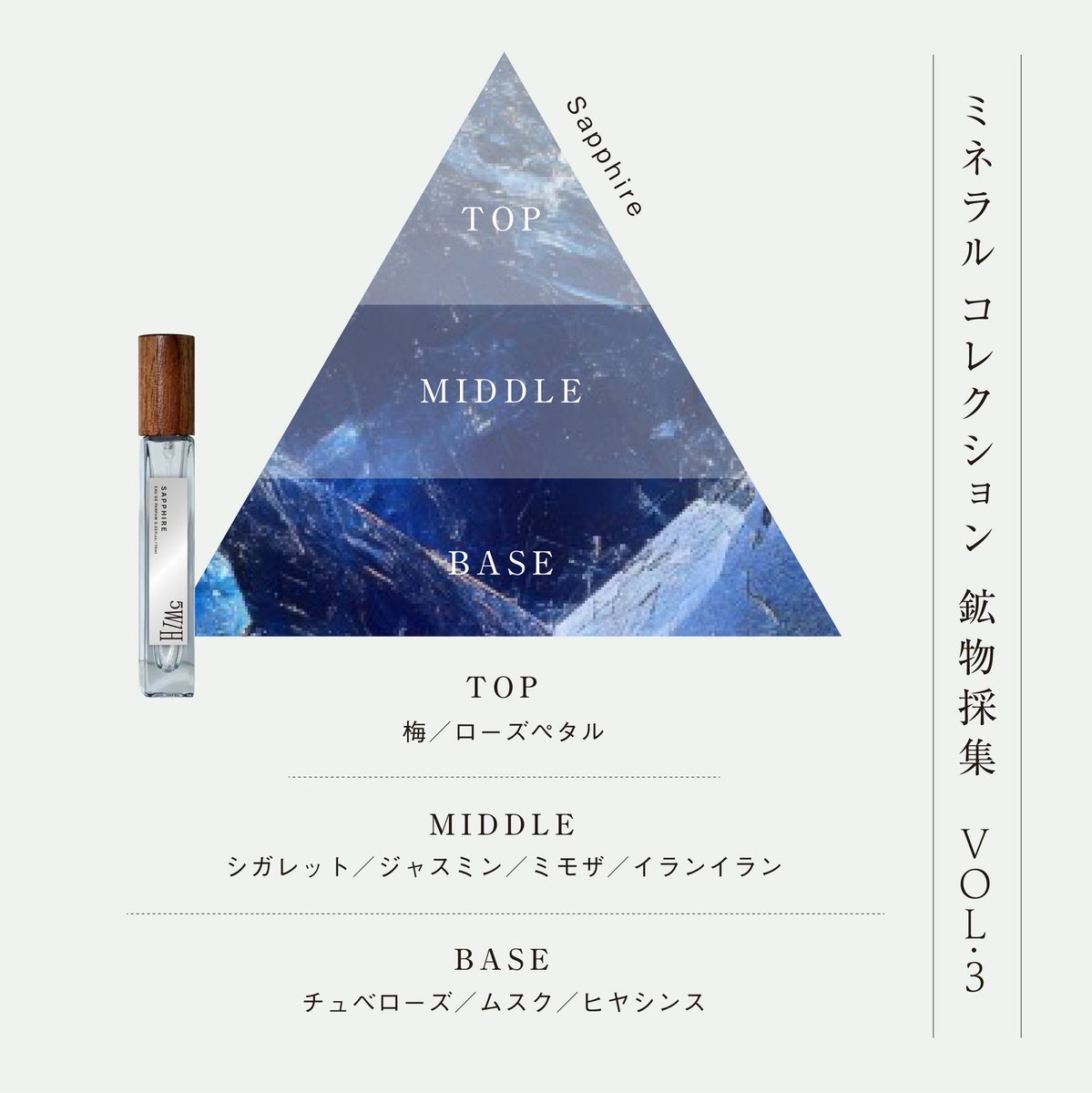 5w1h_fragrance's tweet photo. 「サロン ド パルファン 2026 」
ISETAN BEAUTY onlineで発売するスペシャル品の香りをご紹介

💎ミネラルコレクション 
鉱物採集 vol.3

・Sapphire サファイア

静かな情熱を秘めた、青い鉱物。

ローズペタルの柔らかな花びらが、
ひとひらずつ開くように香り立つ。

シガレットの乾いた煙に、イランイランの濃密な甘さが重なり、甘美でどこか危うい、大人の色香へと変わっていく。

チュベローズの官能的な白い花と、
ヒヤシンスの凛とした透明感が重なり、冷静さの奥に、燃えるような情熱を秘めた香りへ。

美しいだけでは終わらない。
近づくほどに、その奥にある秘密が見えてくる――

香りのジャンル/エキゾチックフローラル

■EDP　各10mL×5本セット　
【価格】16,500円(税込)