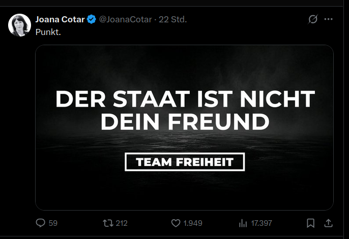 NikithebIocker's tweet photo. Team Freiheit ist nicht dein Freund
PUNKT!
Frei nach @JoanaCotar https://t.co/yFxutEiK3S