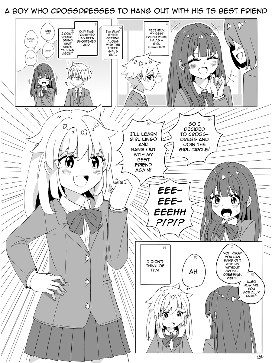 EthelChamomile's tweet photo. A boy who crossdresses to hang out with his TS best friend

I tried upping the art quality and it took me days, hope you like it TuT/ https://t.co/fBYMLfqZPJ