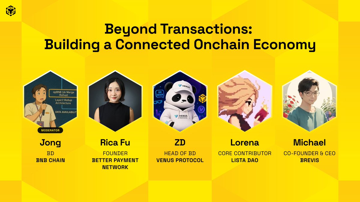 BNBCHAIN's tweet photo. At #BNBSG, we’re bringing together builders across payments, DeFi and infrastructure to discuss what it takes to build a connected onchain economy.

→ @ricadixuanfu of @bpn_network
→ @Crypto_ZDDD of @VenusProtocol
→ @lorena_zZZ1 of @lista_dao
→ @no89thkey of @brevis_zk
Moderated by @Jong_bnb

See you on 7 Oct: https://t.co/ZUzf6jFCTB