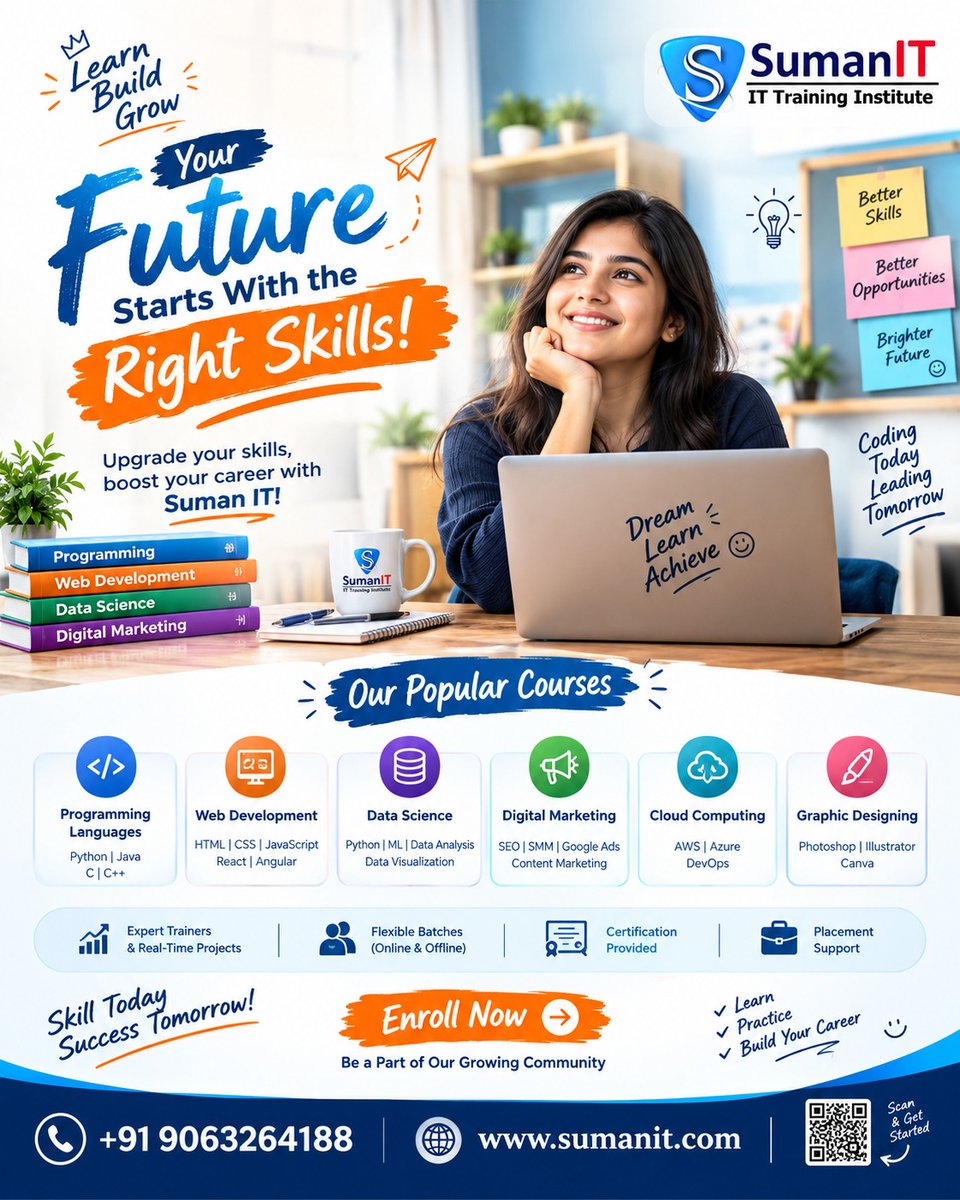 puffylove109's tweet photo. Build future-ready IT skills through practical training in Full-Stack Development, Data Science, Cloud, AI, and Digital Marketing at Suman IT. ๐๐ป
#SumanIT #ITTraining #FullStackDevelopment #DataScience #CloudComputing #ArtificialIntelligence #DigitalMarketing #TechSkills #Care https://t.co/IeS8sLNH1u