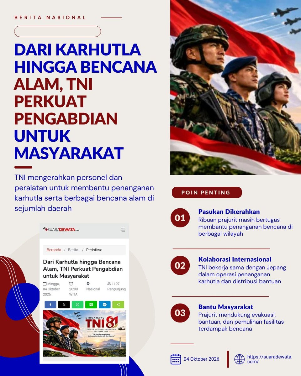 Dimaserlng's tweet photo. TNI dan rakyat bukan sekadar institusi dan warga negara. Ini hubungan batin yang tumbuh dari perjuangan kolektif memperjuangkan dan mempertahankan kemerdekaan.

Bersatu Bersama Rakyat https://t.co/Gtx8KtpQiy