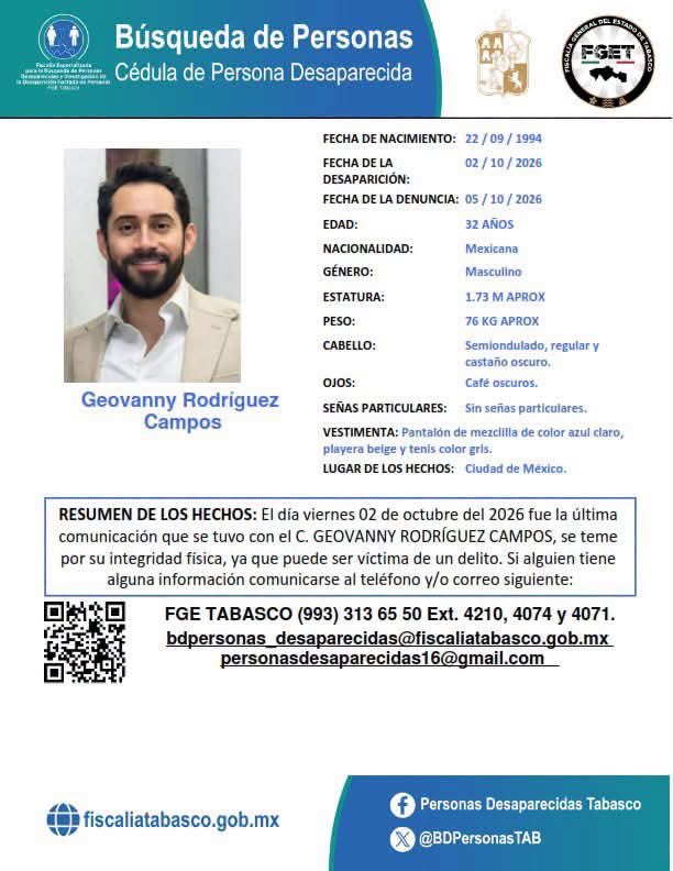JoseleBarajas's tweet photo. 🚨 Nuestro amigo Gio, Geovanny Rodríguez Campos, está desaparecido. Su última comunicación fue el 2 de octubre en CDMX.

🙏 Comparte esta ficha para ayudarnos a encontrarlo. Si sabes algo, llama a los contactos oficiales de la imagen. Cada difusión cuenta. 🤍 https://t.co/T4ZLVXccwQ