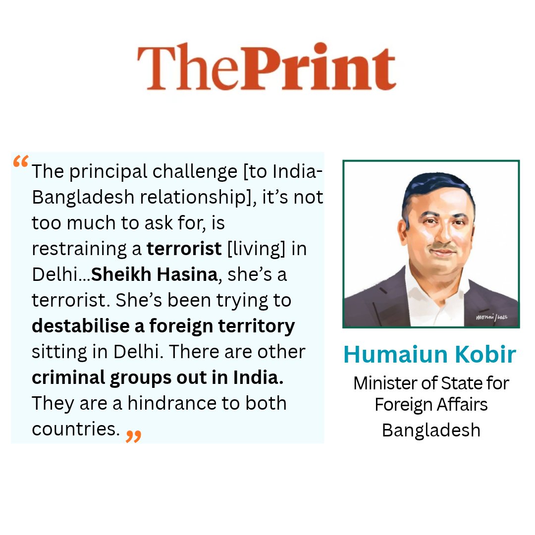 TheSurvivalixt's tweet photo. Bangladesh's State Minister for Foreign Affairs accused India of harbouring terrorist, Sheikh Hasina, and using her to create instability in Bangladesh. He forbade India from doing so instead asked to demonstrate restraint. 
https://t.co/cToxDe669J https://t.co/WYXYUr0ZJ7