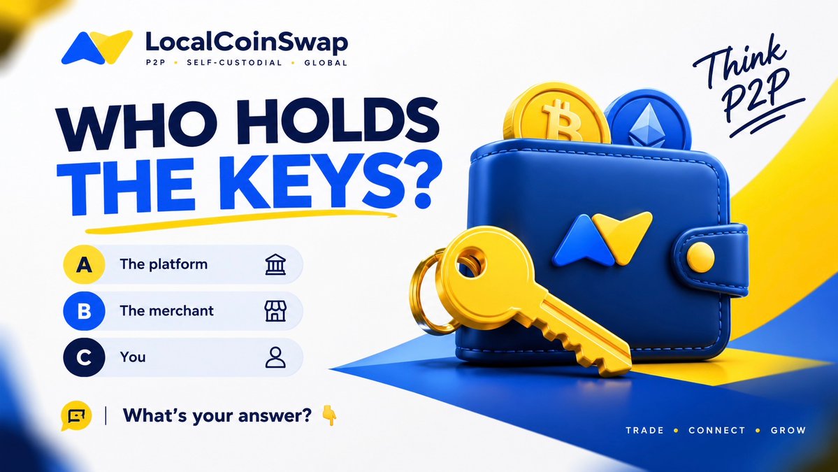 LCS_AFRICA's tweet photo. 🔑 WHO HOLDS THE KEYS?

A. The platform
B. The merchant
C. You

Choose wisely. 👀👇
#LocalCoinSwap #LCSAfrica #P2P #CryptoAfrica #GM https://t.co/zlpyVUxab2