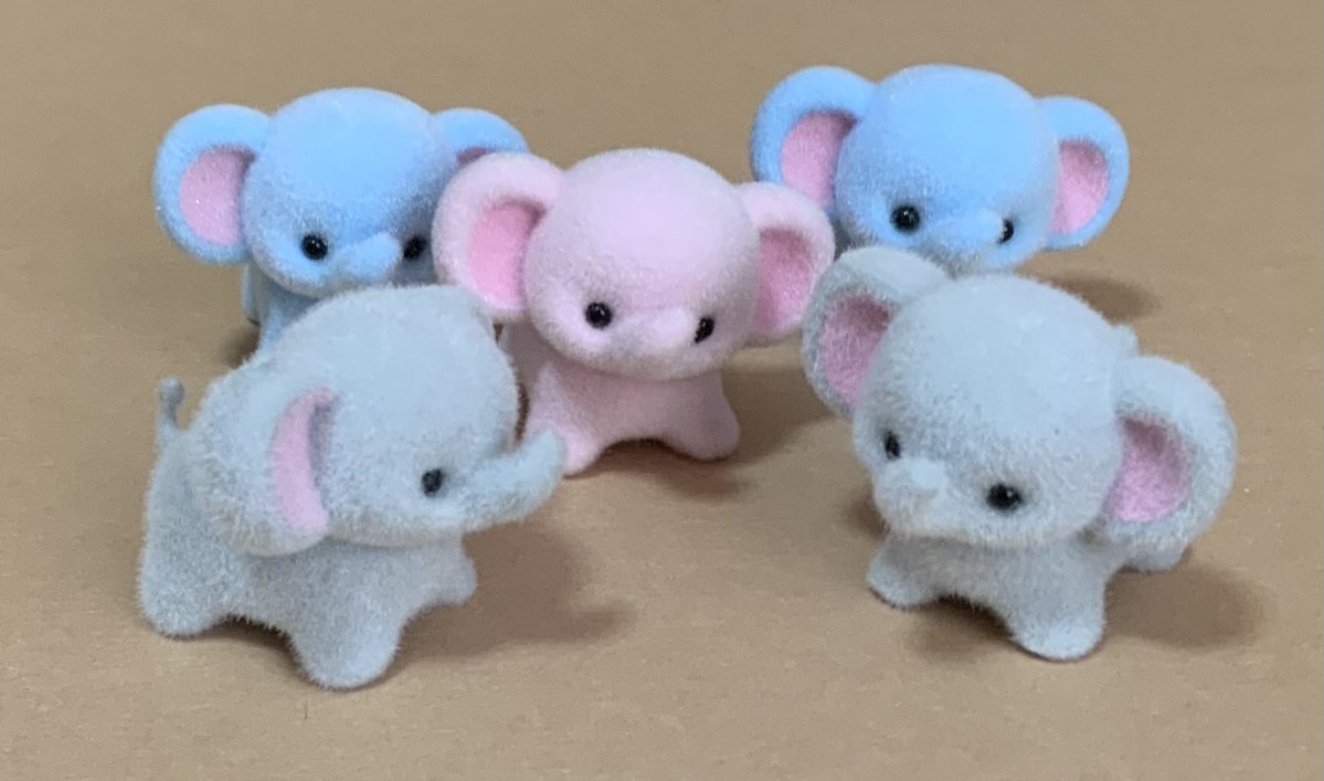 koguma_kanoko's tweet photo. こちらのゾウ（カプセルトイ）を見つけたら買っておいてほしい旨
家族に伝えたら、５個来ました。５個…！？ゾウも戸惑っている。 https://t.co/t4gG2UswjW