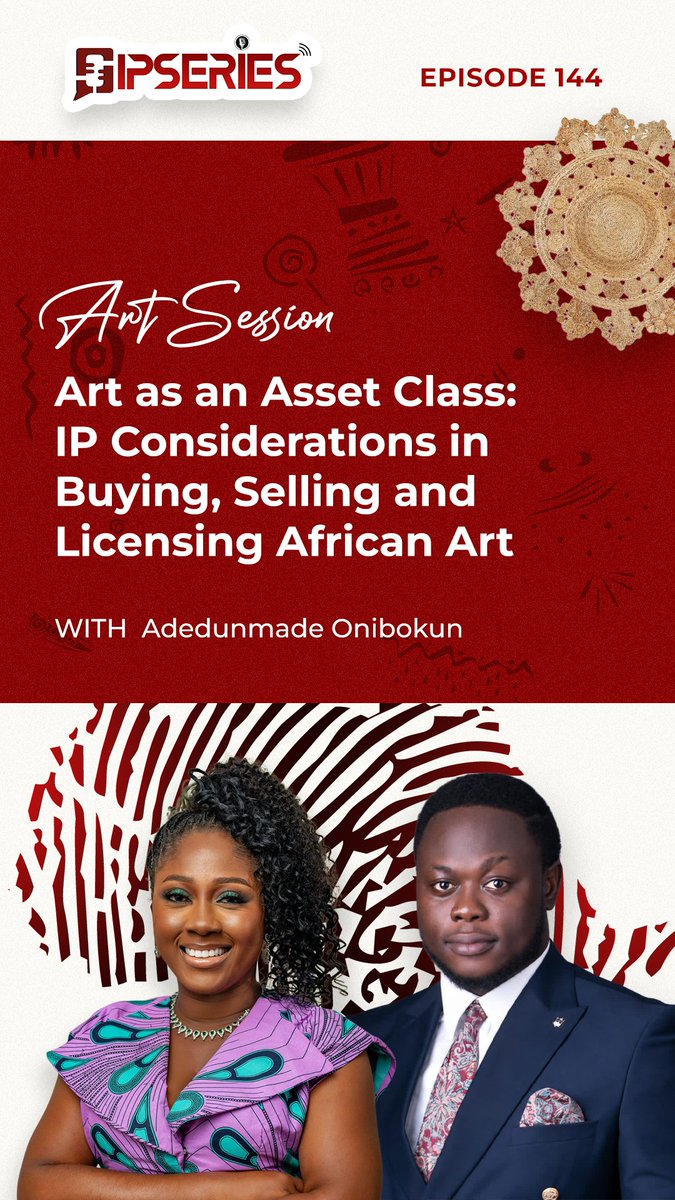 adedunmade's tweet photo. Looking forward to this dropping later today!

In this episode of #IPSeries, we discuss the IP considerations involved in buying, selling and licensing African art, and what artists, collectors, galleries and investors need to know.

Stay tuned. 
#ArtLaw #AfricanArt #Copyright https://t.co/5Vyyi9wLwI