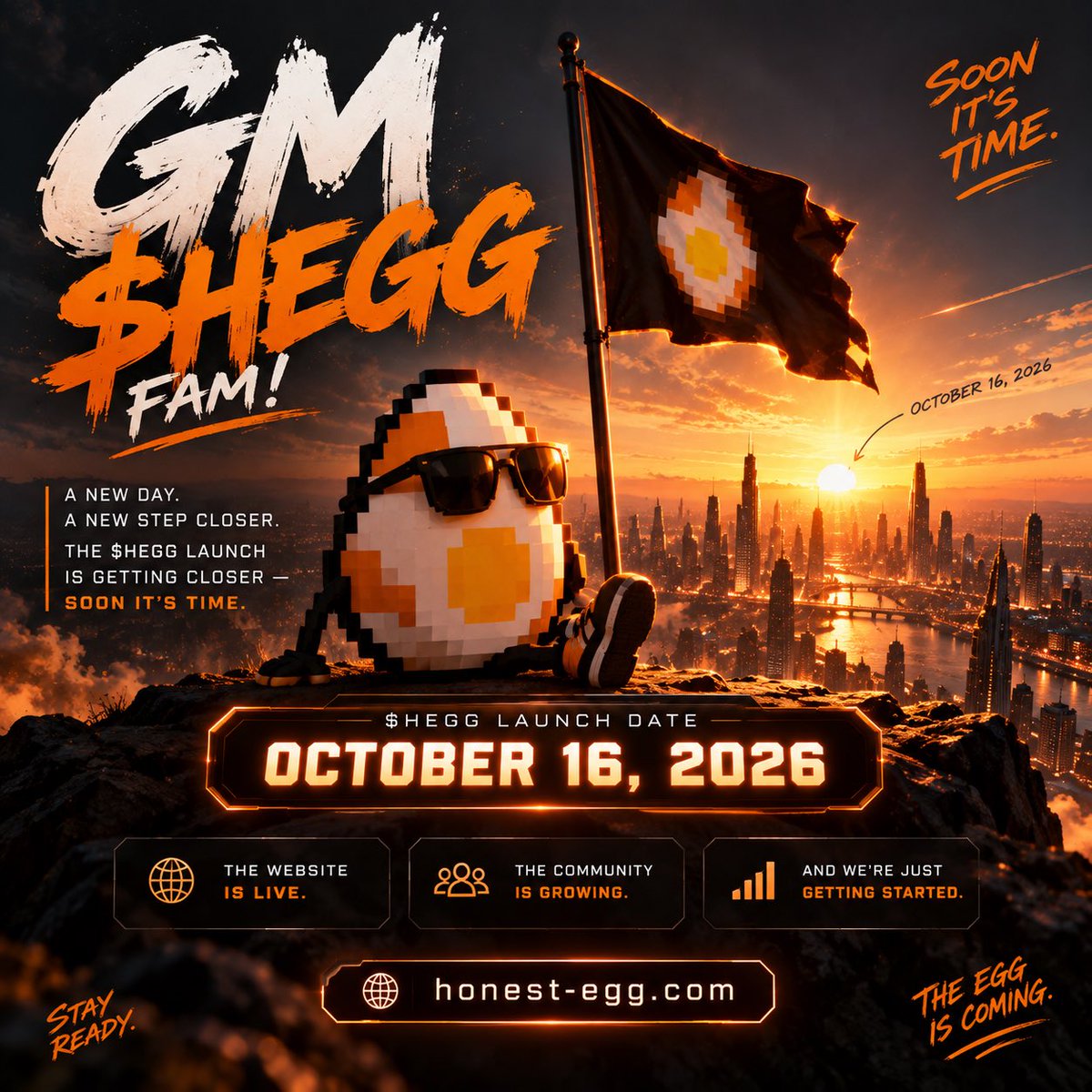 HonestEggSOL's tweet photo. GM $HEGG fam! ☀️🥚

A new day. A new step closer.

October 16, 2026. 📅
The $HEGG launch is getting closer — soon it’s time. 👀🚀

The website is LIVE.
The community is growing.
And we’re just getting started.

https://t.co/AamNSeU2d9

Stay ready. The Egg is coming. 🥚

#HEGG #Solana
