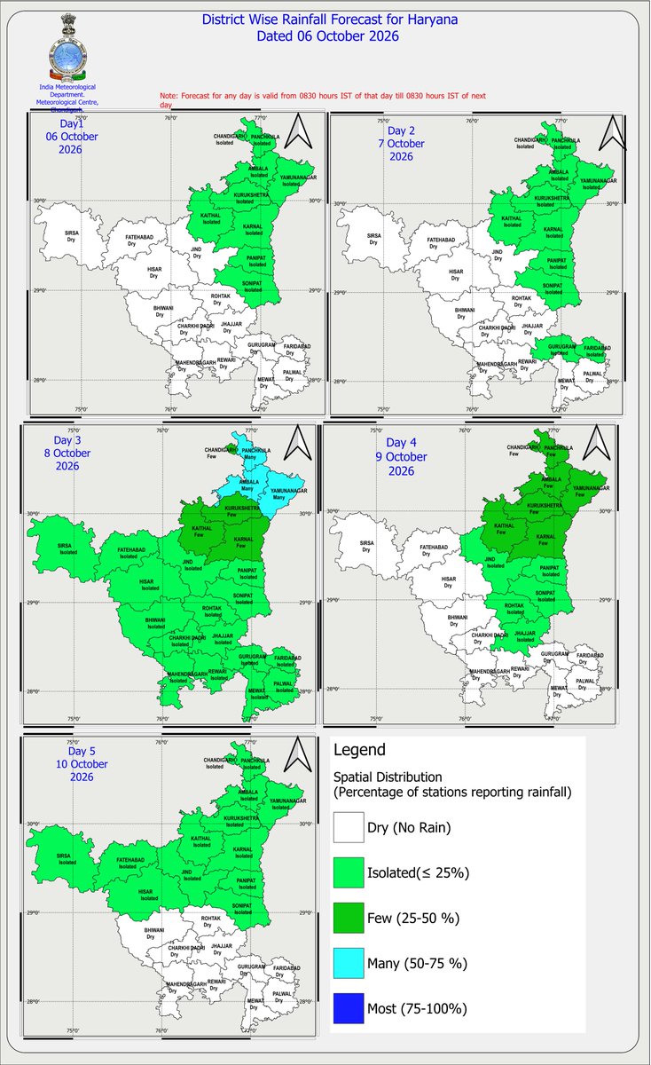IMD_Chandigarh's tweet photo. WEATHER WARNING AND RAINFALL MAP #PUNJAB   #HARYANA DATED 06-10-2026 https://t.co/Tl1YwX9VCc