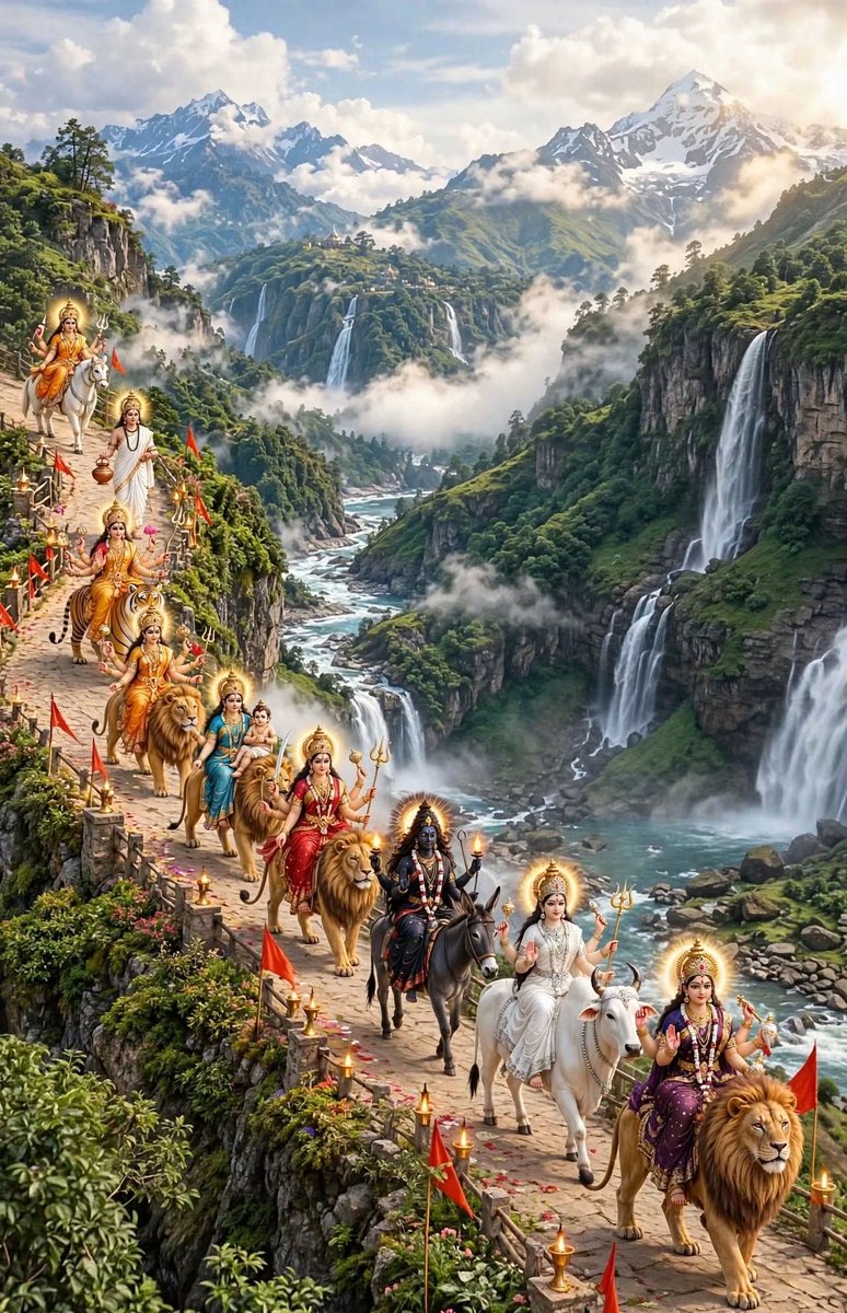 arun1935arun's tweet photo. 1. शैलपुत्री (प्रथम रूप - स्थिरता और शक्ति का प्रतीक)
2. ब्रह्मचारिणी (द्वितीय रूप - तपस्या और ज्ञान का प्रतीक)
3. चन्द्रघंटा (तृतीय रूप - शांति और वीरता का प्रतीक)
4. कूष्मांडा (चतुर्थ रूप - सृष्टि की ऊर्जा का प्रतीक)
5. स्कंदमाता (पंचम रूप - मातृत्व और स्नेह का प्रतीक)
6. कात्यायनी (षष्ठी रूप - साहस और विजय का प्रतीक)
7. कालरात्रि (सप्तमी रूप - भय और नकारात्मकता का नाश)
8. महागौरी (अष्टमी रूप - पवित्रता और शांति का प्रतीक)
9. सिद्धिदात्री (नवमी रूप - सभी सिद्धियों और मोक्ष की प्रदाता) 
Jai Mata Vaishno Devi Katra Jammu