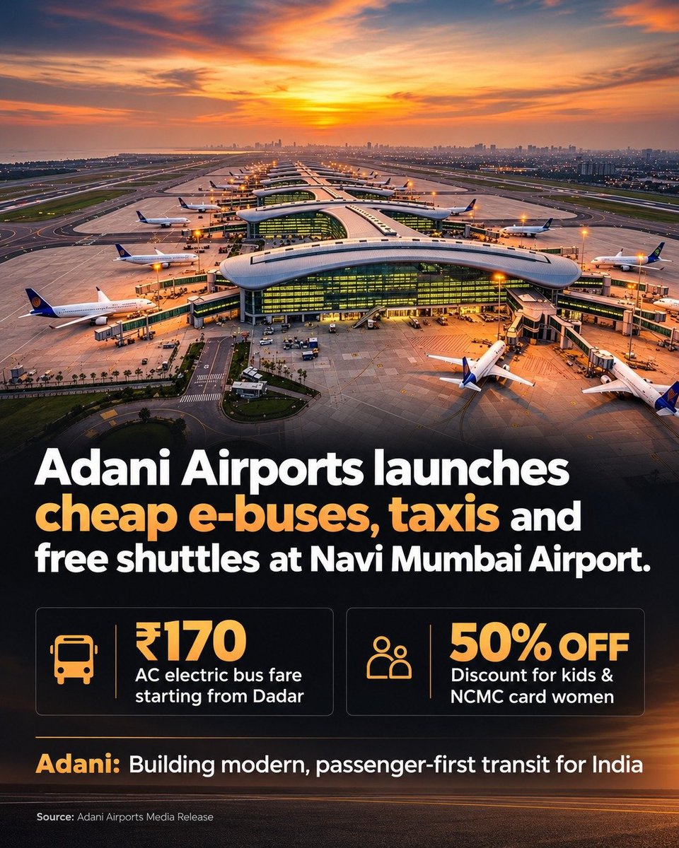 guideroller's tweet photo. Adani Airports is making airport connectivity more accessible with AC electric bus services starting at just ₹170 from Dadar. Affordable fares combined with comfortable travel can make a real difference to everyday passengers. https://t.co/HdVlh8dv1w