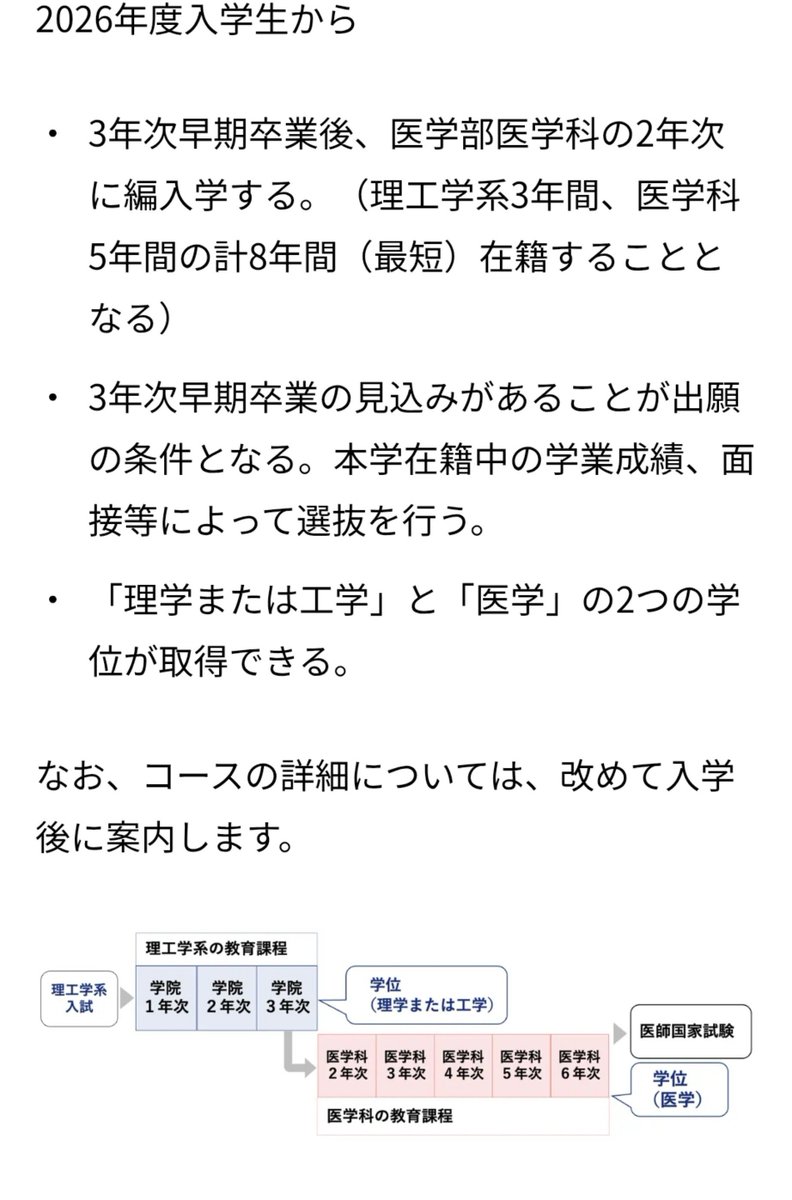 igakuseiyameru's tweet photo. マジ羨ましい。

医師免許欲しくて、工学部いきたかった俺からしたら理想のコース見つけた。

理工いって、医師免許とれるって最強やん

科学大の特性活かしてるし。 https://t.co/MZEdDmA4gQ