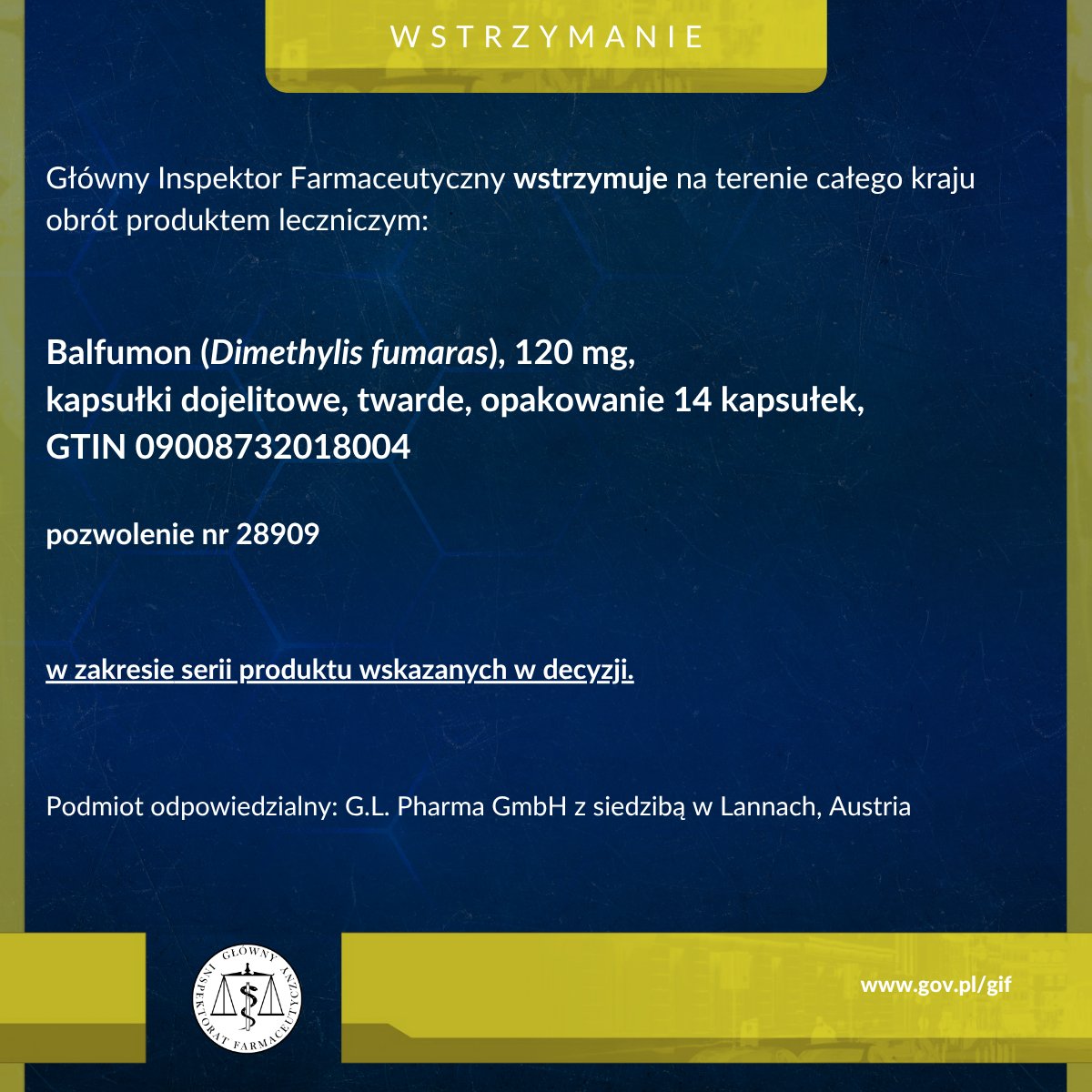 GIF_GOV_PL's tweet photo. Decyzja GIF o wstrzymaniu na terenie całego kraju obrotu produktem leczniczym 👇
https://t.co/0KqzisVGB1 https://t.co/bF8n7dllBc