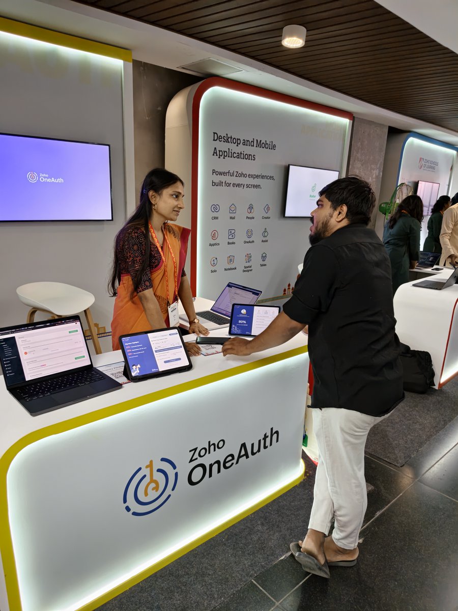 ZohoOneAuth's tweet photo. How secure is your organization, really? 🤔

Attendees got to find out at Security Pitstop.

It all started with a security score check — helping attendees see where their organizations really stood, uncover gaps, and discover how they could strengthen their security.

The score check set the stage for conversations with our experts Divesh Pincha and Gokila, sparking interest in how OneAuth’s features—like Passwordless, Smart Sign-in, multi-device, and cross-platform access can make authentication more convenient for users without compromising security.

And here’s a highlight: after discovering what OneAuth brings to the table, users made the move from Google Authenticator to Zoho OneAuth instantly to simplify their 2FA experience.

Thank you to everyone who stopped by, shared your questions, and engaged with us at Security Pitstop.

#ZoholicsIndia2026 #ZohoOneAuth #SecurityPitstop #MFA #Passwordless