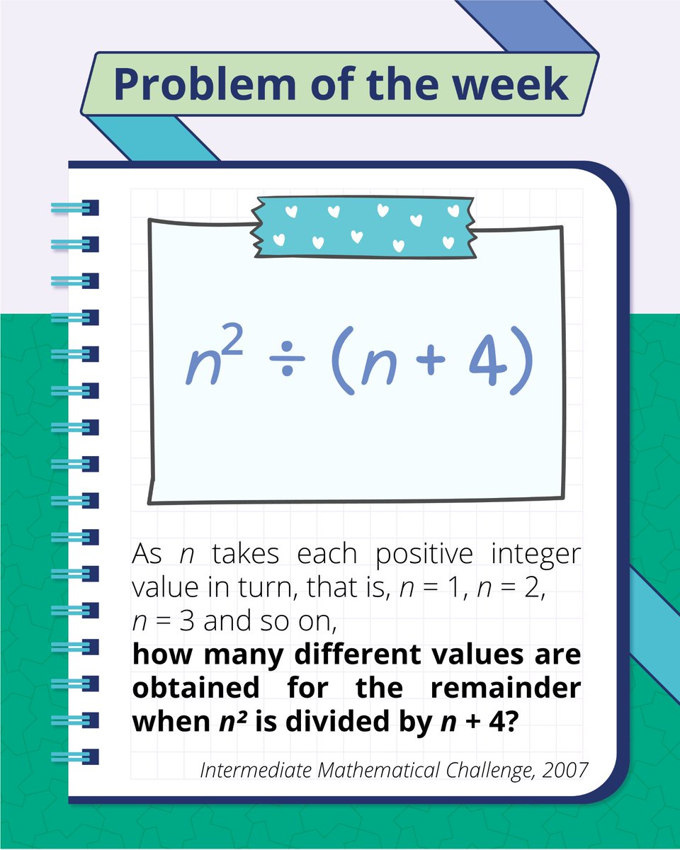 UKMathsTrust's tweet photo. Problem of the Week 193!

Please do not comment the solution so others can work it out too. Instead, like this post or comment a thumbs up if you think you have the correct answer!

The solution will be posted in the comments on Thursday afternoon. 

#Problem #UKMT #Maths https://t.co/9B8MllHSvQ