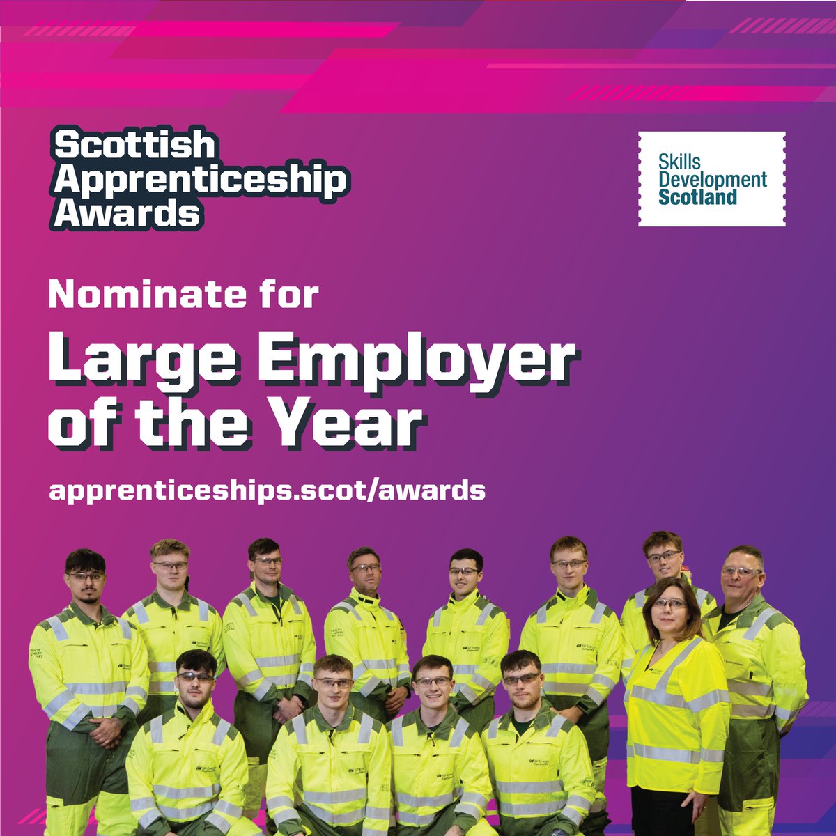 apprentice_scot's tweet photo. Are you a large employer who nurtures apprentices through their career development? Submit your nomination for this year's Scottish Apprenticeship Awards, nominations close on Friday: https://t.co/Epl5rRP7A3 https://t.co/BJJMdWYD7y